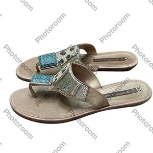 Grendha ShakiraThong Sandal Brown Gold  Flat Flip Flops With Turquoise detail 9